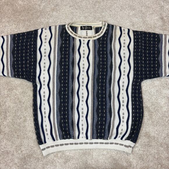 Vintage Alan Stuart 3D Knit Sweater Men's Medium Retro Dad - Picture 2 of 11